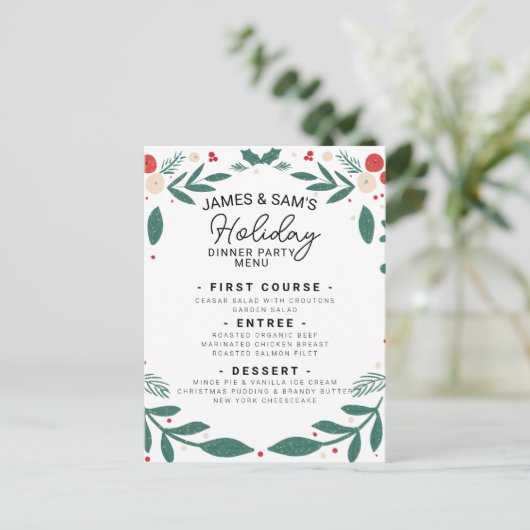 Holly Wreath Christmas Menu & Table Sign (Staand voorkant)