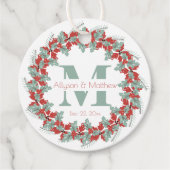 Holly Wreath Christmas Wedding Monogram | Naam Bedankjes Labels (Voorkant)