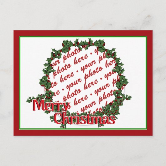 Holly Wreath Circle Photo Lijst Feestdagenkaart (Voorkant)