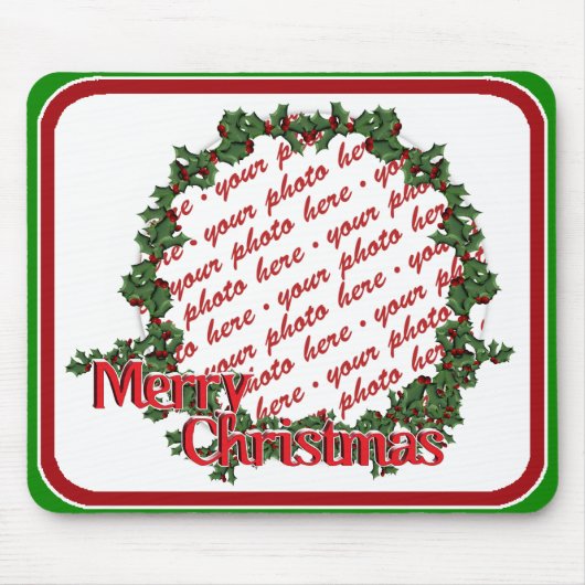 Holly Wreath Circle Photo Lijst Muismat (Voorkant)