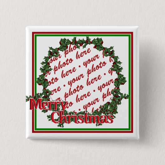 Holly Wreath Circle Photo Lijst Vierkante Button 5,1 Cm (Voorkant)