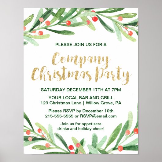 Holly Wreath Company Kerstparty Uitnodiging Poster (Voorkant)
