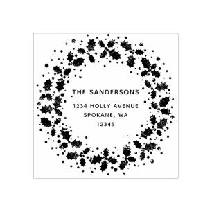 Holly Wreath Custom Familienaam Retouradres Rubberstempel