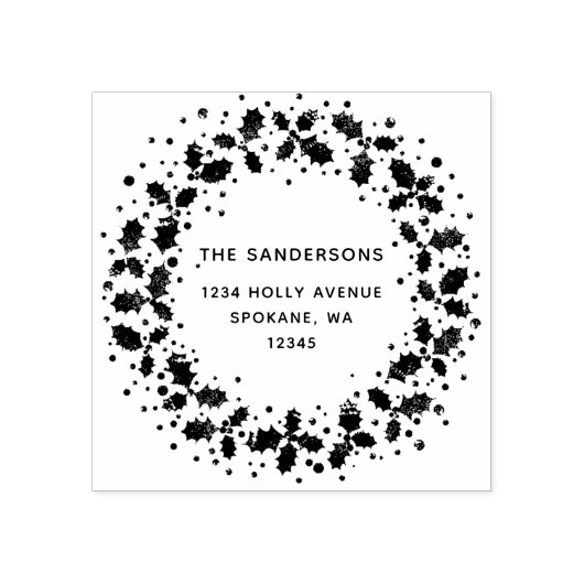 Holly Wreath Custom Familienaam Retouradres Rubberstempel (Afrduk)
