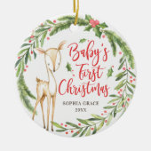 Holly Wreath Deer Baby's eerste kerstfoto Keramisch Ornament (Voorkant)