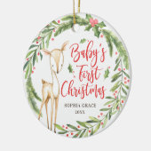 Holly Wreath Deer Baby's eerste kerstfoto Keramisch Ornament (Links)