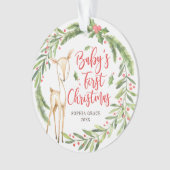 Holly Wreath Deer Baby's eerste kerstfoto Ornament (voorkant)