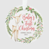 Holly Wreath Deer Baby's eerste kerstfoto Ornament (voorkant)
