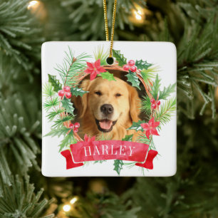 Holly Wreath Dog Foto Keramisch Ornament