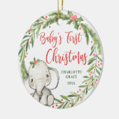 Holly Wreath Elephant Baby's eerste kerstfoto Keramisch Ornament (Links)