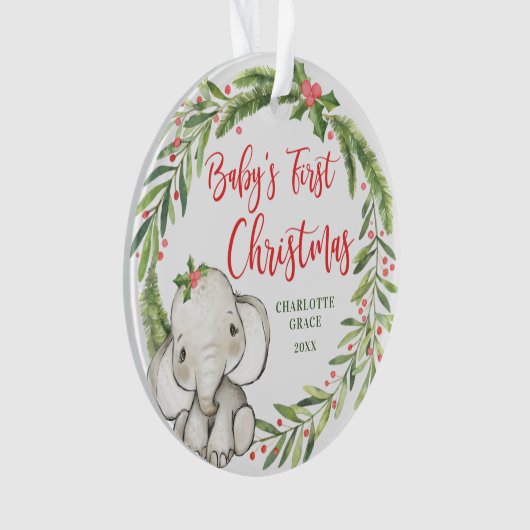 Holly Wreath Elephant Baby's eerste kerstfoto Ornament (voorkant)