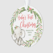 Holly Wreath Elephant Baby's eerste kerstfoto Ornament (voorkant)