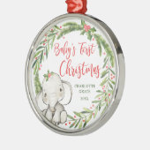 Holly Wreath Elephant Baby's Eerste Kerstmis Metalen Ornament (Links)
