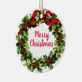 Holly Wreath en Calligrafie Keramisch Ornament (Rechts)