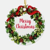 Holly Wreath en Calligrafie Keramisch Ornament (Voorkant)