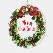 Holly Wreath en Calligrafie Keramisch Ornament (Links)