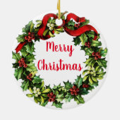 Holly Wreath en Calligrafie Keramisch Ornament (Achterkant)