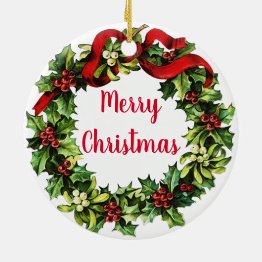 Holly Wreath en Calligrafie Keramisch Ornament (Achterkant)