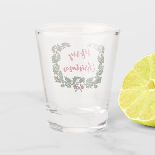 Holly Wreath en Merry Kerstmis Shot Glas (Achterkant)