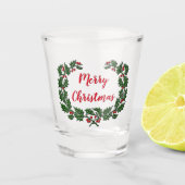 Holly Wreath en Merry Kerstmis Shot Glas (Voorkant)