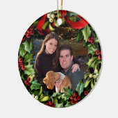 Holly Wreath Foto gepersonaliseerd Ornament (Links)