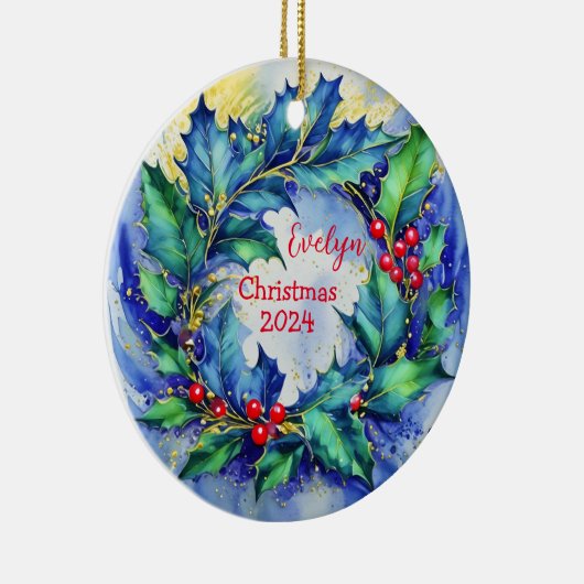Holly Wreath gepersonaliseerd Ornament (Rechts)