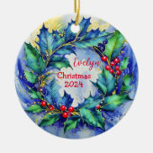 Holly Wreath gepersonaliseerd Ornament (Voorkant)
