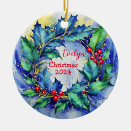 Holly Wreath gepersonaliseerd Ornament