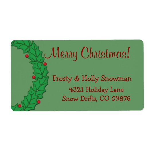 Holly Wreath Gift Shipping Labels (Voorkant)