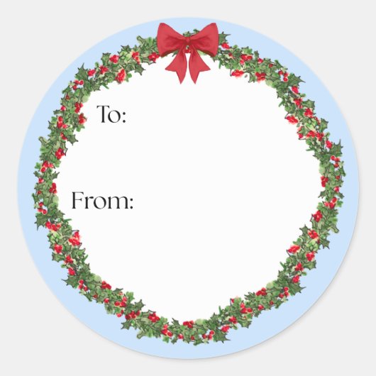 Holly Wreath Gift Sticker (Voorkant)