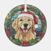 Holly Wreath Golden Retriever Hondenkerst Glas Ornament (Voorkant)