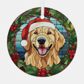 Holly Wreath Golden Retriever Hondenkerst Glas Ornament (Achterkant)