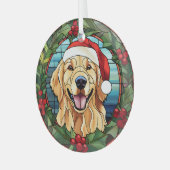 Holly Wreath Golden Retriever Hondenkerst Glas Ornament (Voorkant links)