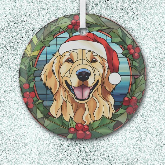 Holly Wreath Golden Retriever Hondenkerst Glas Ornament