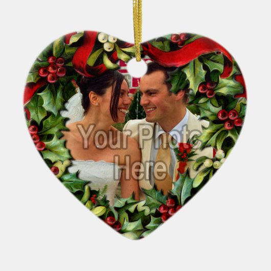 Holly Wreath Heart Foto gepersonaliseerd Ornament (Voorkant)