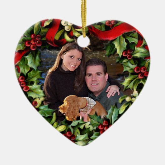 Holly Wreath Heart Photo Personalized Ornament (Voorkant)