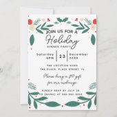 Holly Wreath Holiday Dinner Party Foliage Greenery Kaart (Voorkant)