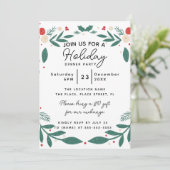 Holly Wreath Holiday Dinner Party Foliage Greenery Kaart (Staand voorkant)