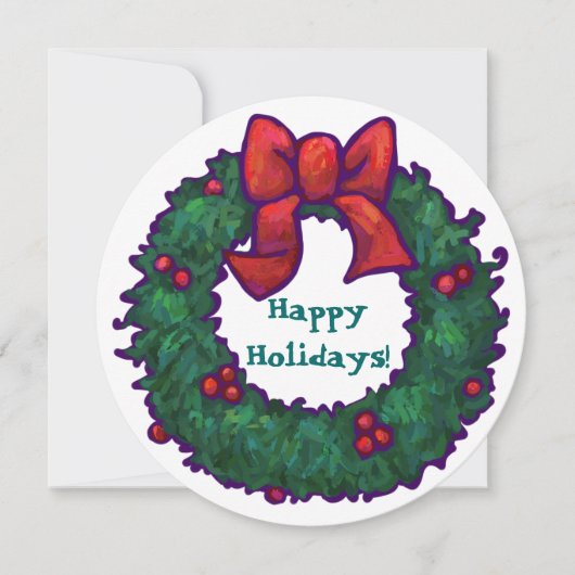 Holly Wreath Holiday Party Invitation Kaart (Voorkant)