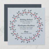 Holly Wreath Holiday Potluck Party Invitation Kaar Kaart (Voorkant / Achterkant)