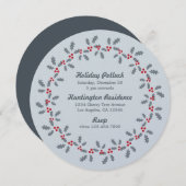 Holly Wreath Holiday Potluck Party Invitation Kaar Kaart (Voorkant / Achterkant)