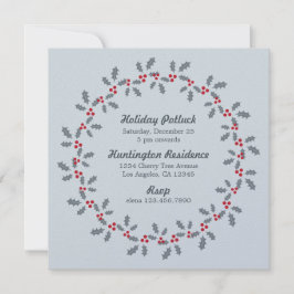Holly Wreath Holiday Potluck Party Invitation Kaar Kaart