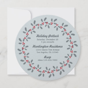 Holly Wreath Holiday Potluck Party Invitation Kaar Kaart