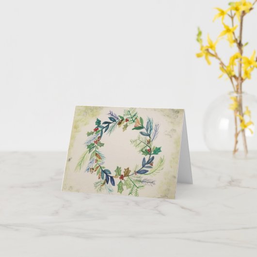 Holly wreath kaart (Gele Bloem)