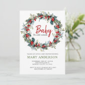 Holly Wreath kerstBaby shower Kaart (Staand voorkant)