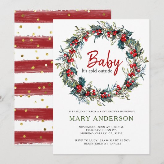 Holly Wreath kerstBaby shower Kaart (Voorkant / Achterkant)