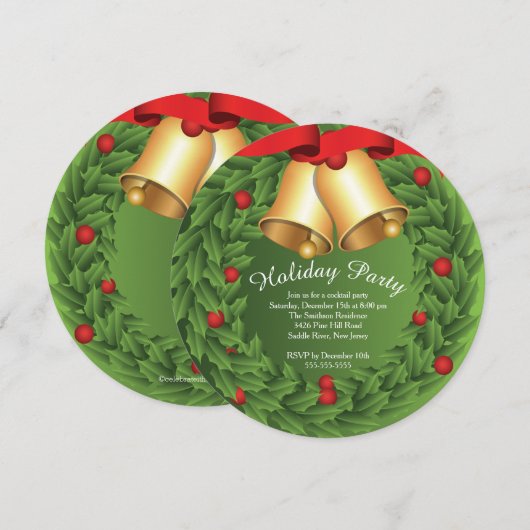 Holly Wreath kerstfeest uitnodiging (Voorkant / Achterkant)