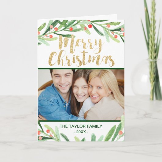 Holly Wreath kerstfoto Feestdagen Kaart (Voorkant)