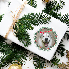 Holly Wreath kerstfoto Ronde Sticker