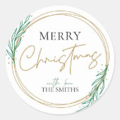 Holly Wreath kerstlabel Gold Greenery Ronde Sticker (Voorkant)